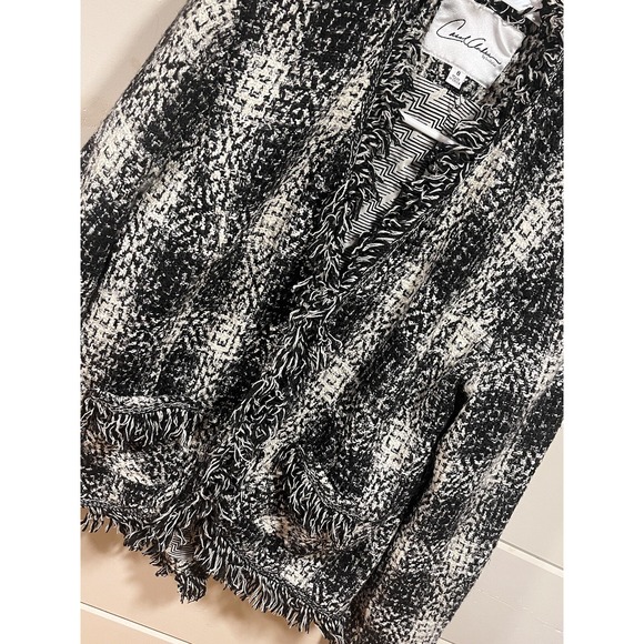 CAbi Carol Womens Lined Jacket/Blazer Black&White Tweed Plaid Fringe Trim Size 8 - Picture 4 of 14